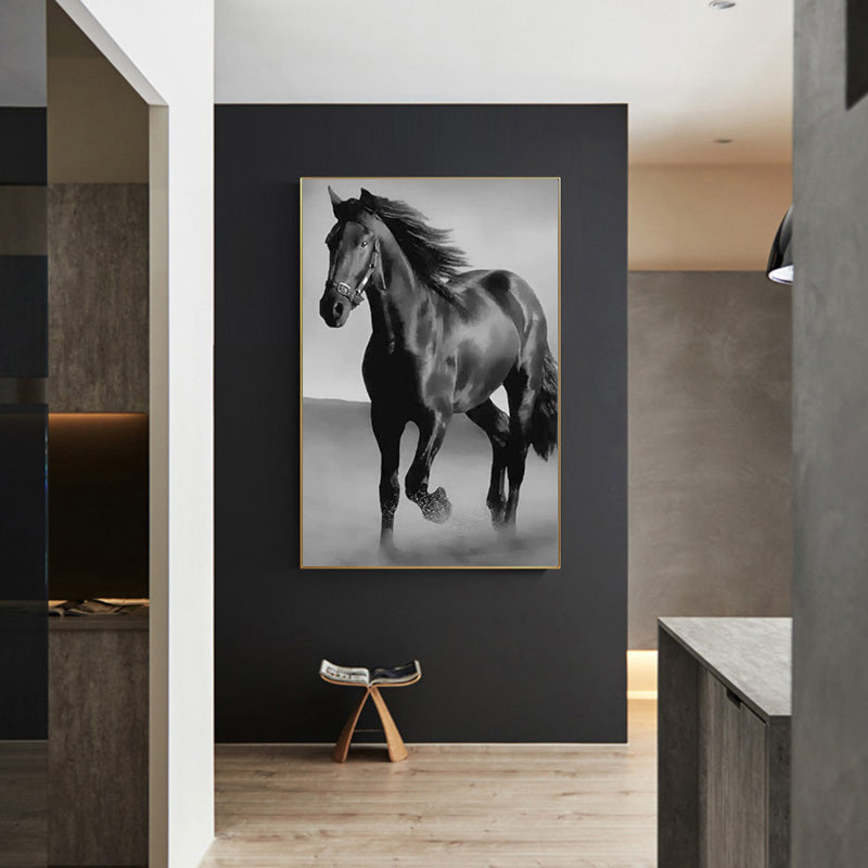 Art Canvas Animal Dark Horse Wall Art Living Room