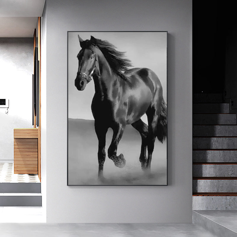 Art Canvas Animal Dark Horse Wall Art Living Room